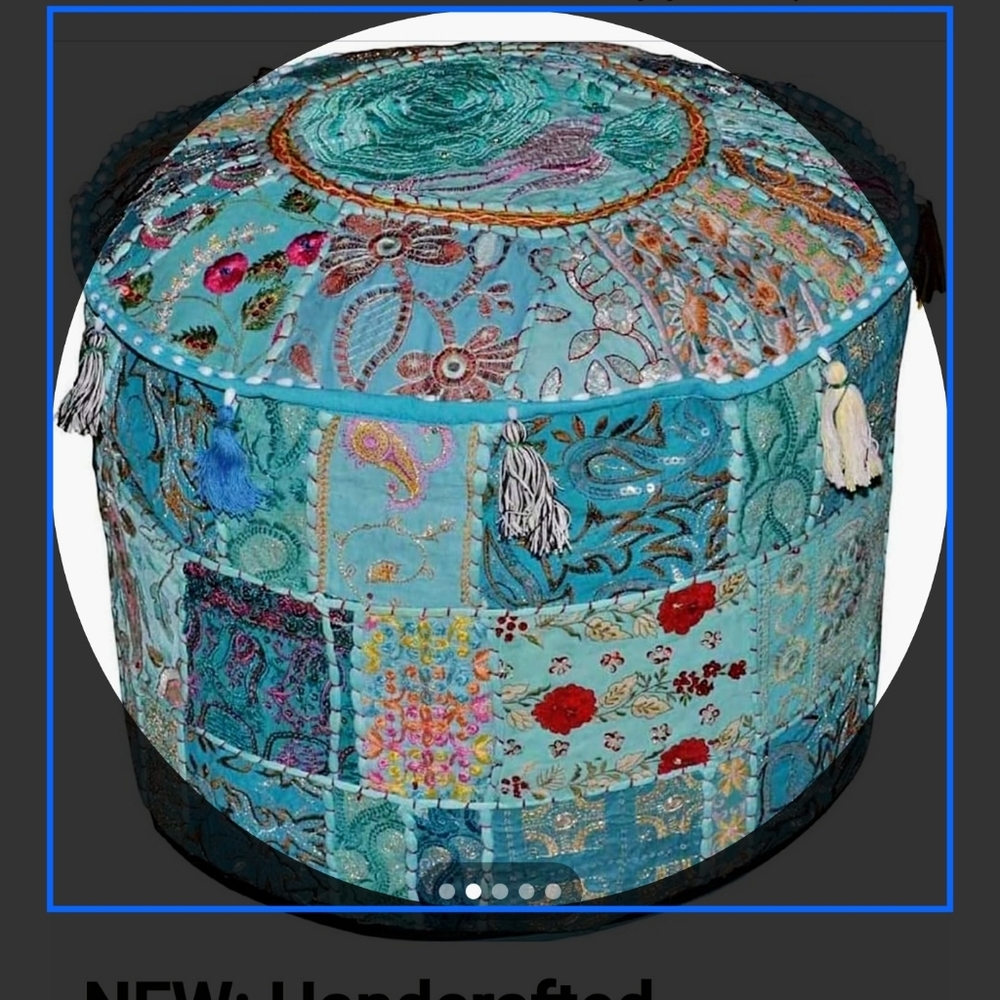 Colorful Embroidered Pouf Ottoman Cover, Beautiful piece of furniture!
